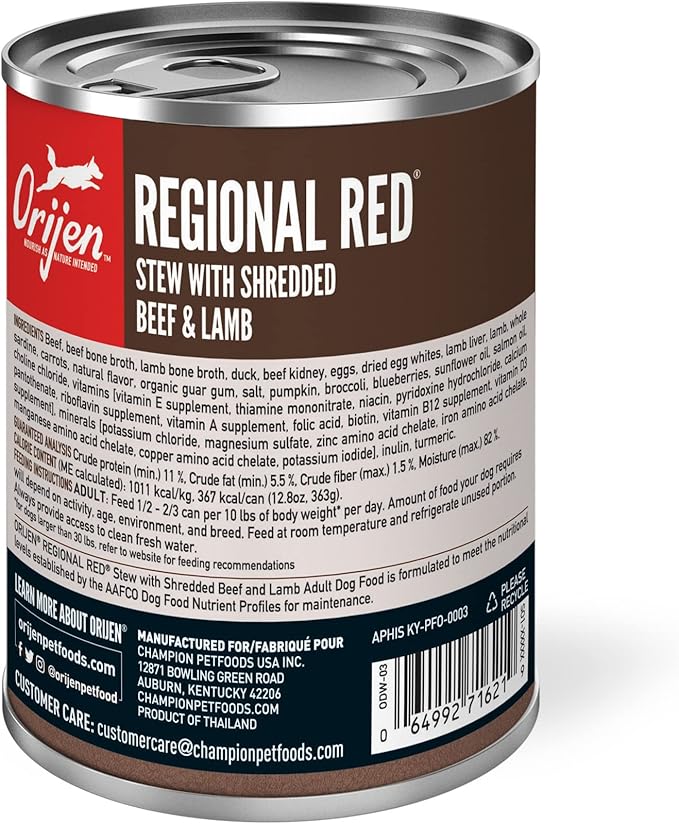 ORIJEN REGIONAL RED Stew Wet Dog Food, WholePrey Ingredients, 12.8oz (Case of 12)