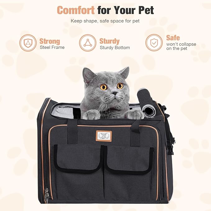 Lekereise Airline Approved Cat Dog Carrier with Wheels Expandable Rolling Pet Carrier for Medium Dogs and Cats Under 15 25LBS, Pet Travel Carrier on Wheels, Black