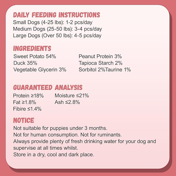 Duck & Double Purple Sweet Potato Wraps Dog Treats, Healthy Low Fat Dog Jerky High Protein Dog Training Treats Dog Snacks Chewy for Small Medium Large Dog 12-15 Counts