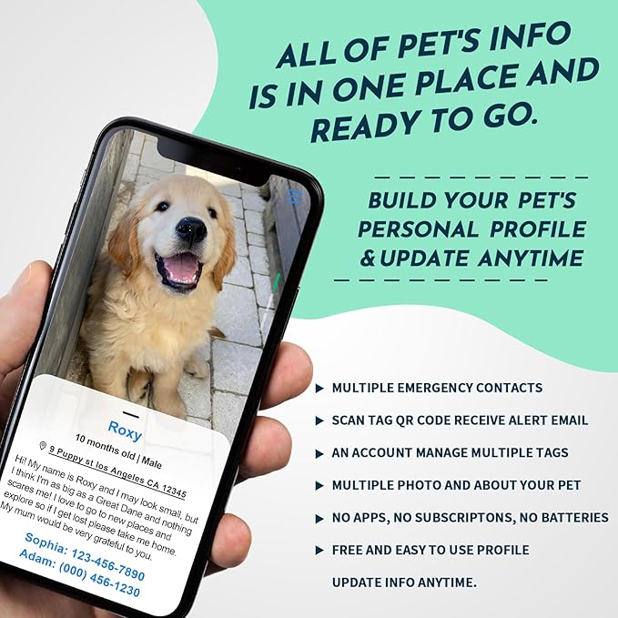 MYLUCKYTAG Stainless Steel QR Code Pet ID Tags Dog Tags - Pet Online Profile - Scan QR Receive Instant Pet Location Alert Email