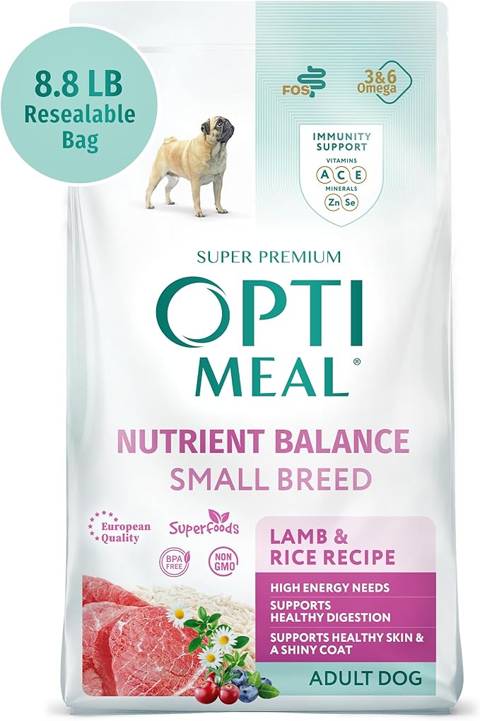 OPtimeal Dry Dog Food for Small Dogs - Proudly Ukrainian - Nutritional Dog Food Dry Recipe with Easily Digestible Protein for Small Breeds (8.8 lbs, Lamb & Rice)