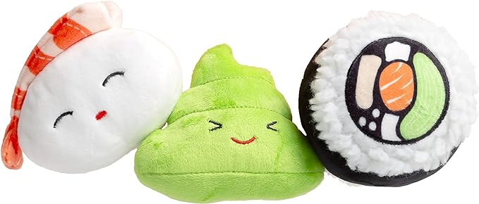 Pearhead Sushi Plush Toys, Durable Squeaky Dog Toy Set, Soft Chew Toys, Pet Owner Must Have Dog Accessory, Set of 3