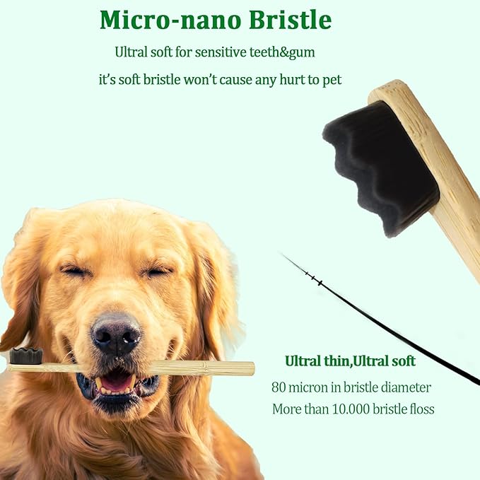 JGocot 3Pack Dog Toothbrush, |Ultra Soft Micro Nano Bristle| Pet Toothbrush for Sensitive Gum&Teeth,Eco-Friendly Natural Dog Bamboo Toothbrush Dog Dental Care Kit for Medium/Large Breed Dogs