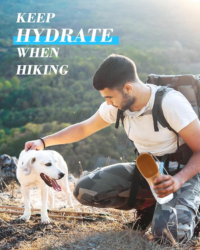 Dog Water Bottle 2 in 1, Leak Proof Portable Pet Water Bottle with Food Container, Outdoor Portable Water Dispenser for Dog, Puppy Supply for Walking, Hike, Camping, Travel(10oz Orange Pink)