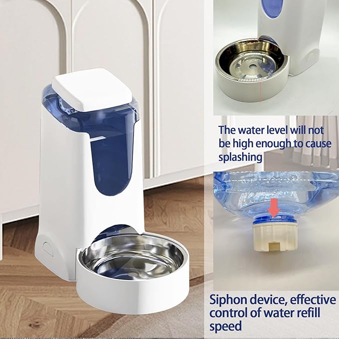 Hamiledyi Pets Automatic Gravity Feeder Dogs 2.8L Food & 4L Water Dispenser Set with Stainless Steel Bowl for Small Medium Big Puppy Kitten(White)