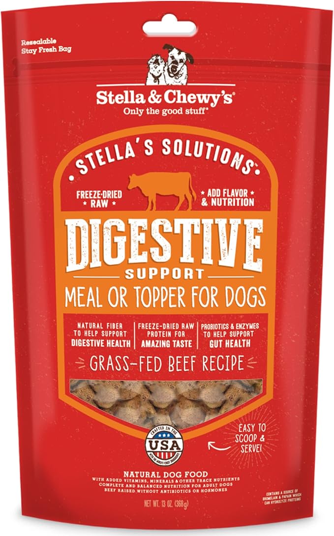 Stella & Chewy's – Stella’s Solutions Digestive Boost – Grass-Fed Beef Dinner Morsels – Freeze-Dried Raw, Protein Rich, Grain Free Dog Food – 13 oz Bag