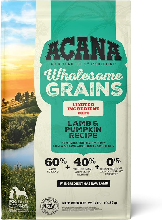 ACANA Wholesome Grains Dry Dog Food, Lamb & Pumpkin Recipe, 22.5lb