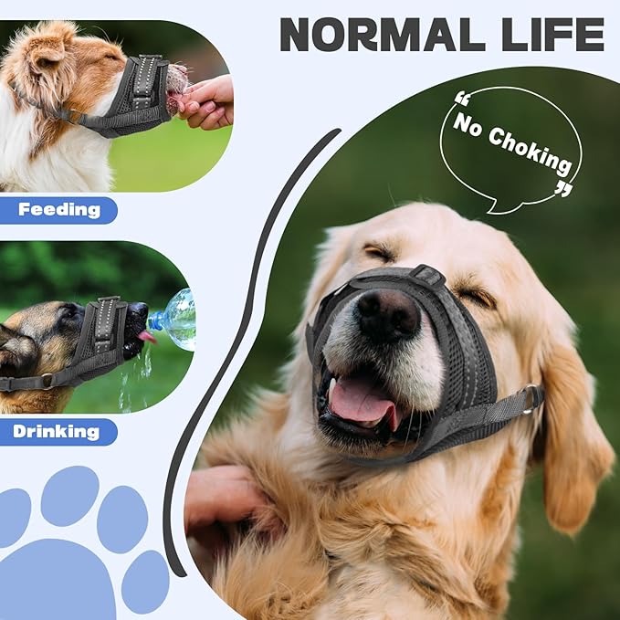 Dog Muzzle Soft Air Mesh Muzzle for Medium Dogs, Adjustable Pet Muzzle for Small and Large Dogs to Drink Normally, Breathable Reflective Muzzle for Dogs to Prevent Biting(Black,S-4)