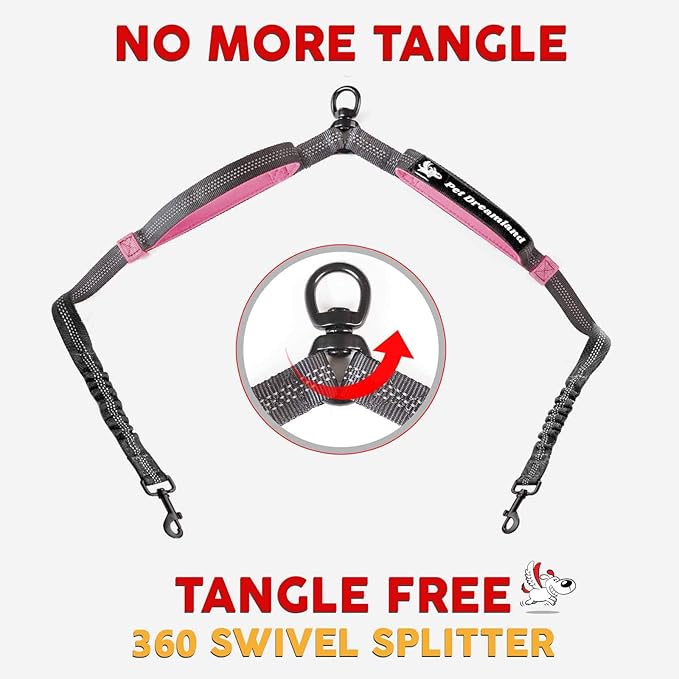 Exquisite Two Dog Leash Splitter | Double Dog Leash for Large Dogs Heavy Duty | No Tangle 2 Dog Leash Coupler | Dual Dog Leash Attachment | Retractable Dual Leashes for 2 Dogs