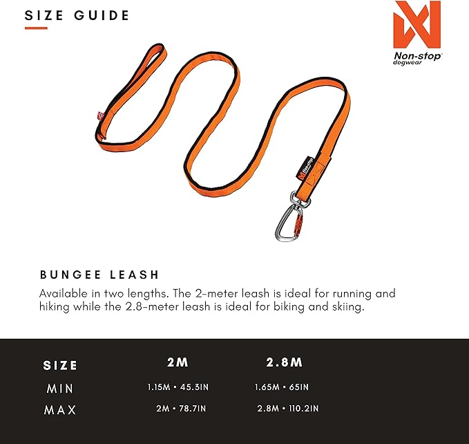 Non-stop dogwear Bungee leash Elastic Dog Leash for Sports like Running, Biking and Skiing with Dogs, Black/Orange, Size 2.0 m / 23 mm