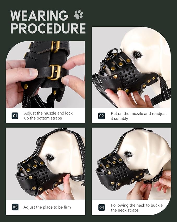 Dog Muzzle, German Shepherd Dalmatian Doberman Setter Leather Basket Adjustable Muzzles for Medium Large Breeds, Soft Breathable Secure Anti-Barking Muzzles, Allows Drinking and Eating (Black, M)