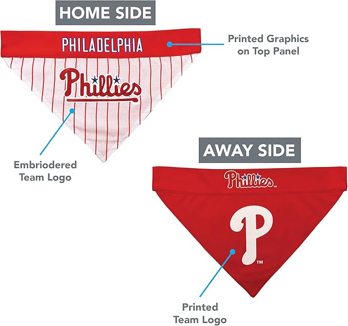 Pets First PHP-3217-L-XL MLB Philadelphia Phillies Reversible Pet Bandana, Large/X-Large, MLB Team Color