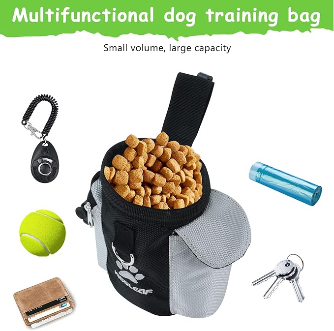 Dog Treat Pouch, Treat Pouches for Pet Training, Dog Treat Training Pouch Dog Clicker, Dog Training Treat Pouch Built-in Poop Bag Dispenser, Hands-Free Snack Dog Treat Bag