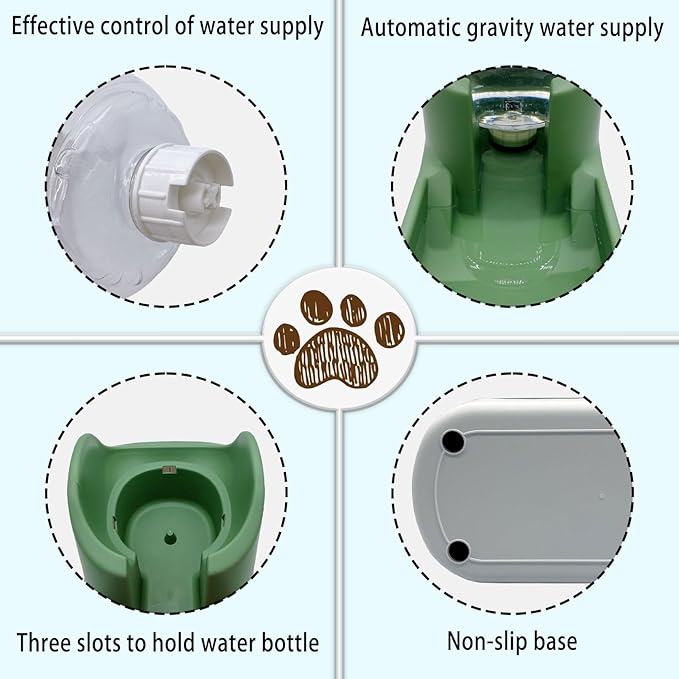 kathson Automatic Dog Water Dispenser 1 Gallon Gravity Cat Water Dispenser Dogs Water Station Bowl Large Capacity Feeder Waterer Pet Drinking Fountain Green
