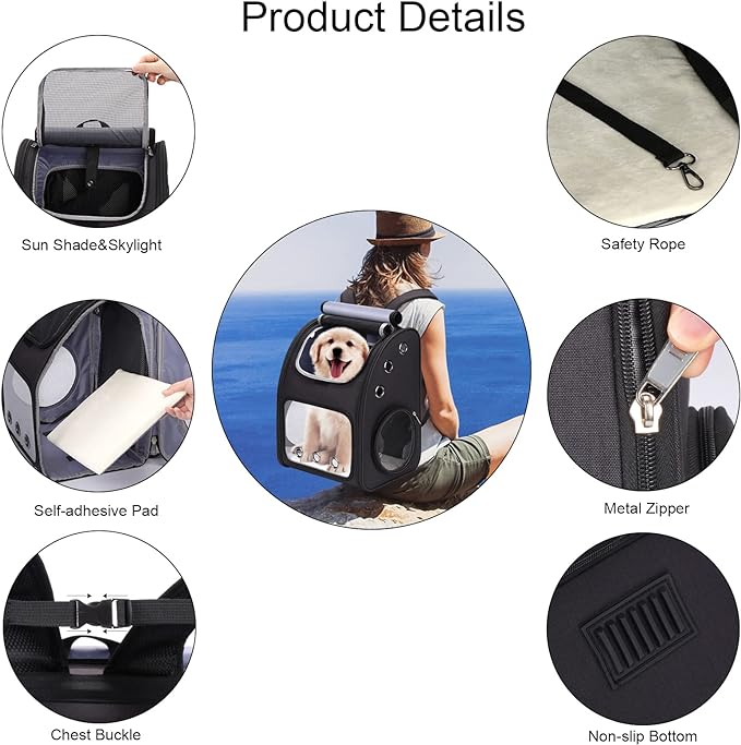 Expandable Pet Carrier Backpack for Cats, Dogs and Small Animals, Portable Pet Travel Carrier, Super Ventilated Design, Airline Approved, Ideal for Traveling/Hiking/Camping, Black
