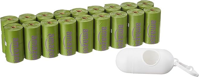 Amazon Basics Dog Poop Bags With Dispenser and Leash Clip, Lavender Scented, 270 Count (18 Packs of 15), 13 Inch x 9 Inch
