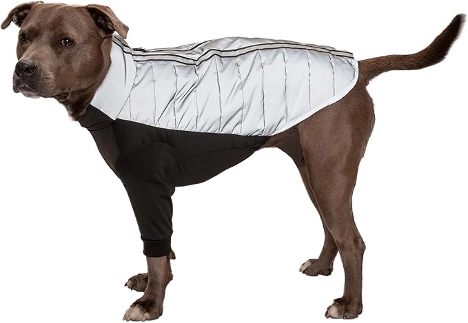 Furhaven Water-Repellent Medium Dog Coat, Washable & Reflective w/ Leash Access & Stretch Fabric - Pro-Fit Active Jacket - Chrome, Medium