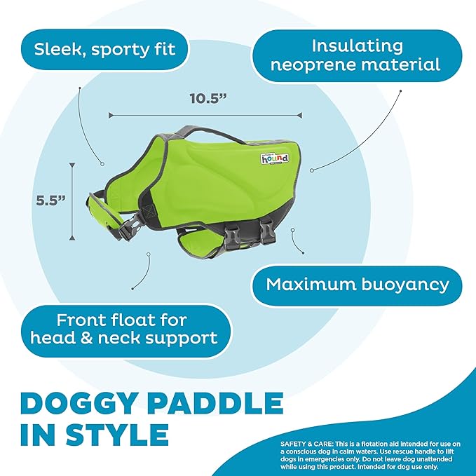 Outward Hound Dawson Swim Green Dog Life Jacket, Small