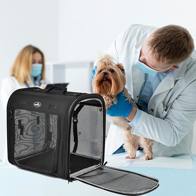 Portable 2-in-1 Pet Carrier for Medium Dogs Large Cat Carrier for 2 Cats Travel Double Dog Crate Set with Portable Carry Bag/Hammocks/Mats/Tent Stakes/2 Pcs Pet Bowls for Outdoor Camping