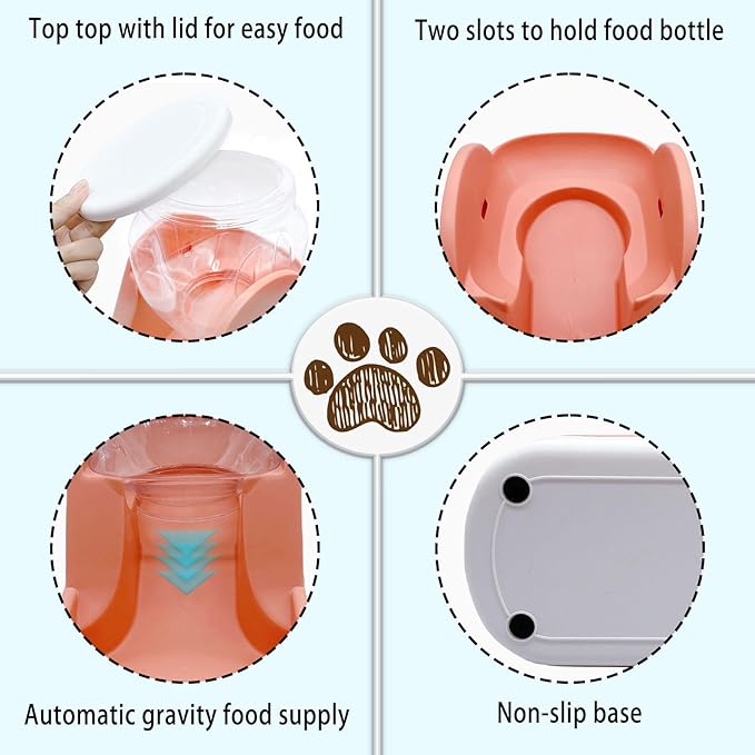 kathson Automatic Dog Food Feeder Gravity Cat Food Dispenser Large Capacity Pet Self Feeding Station Bowl Dish for Small and Medium Dogs Cats,1 Gallon,Pink