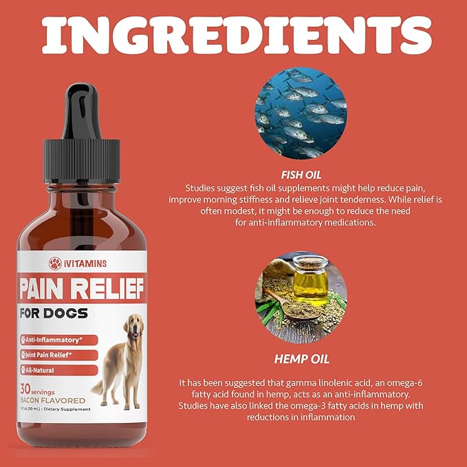 Natural Pain Relief for Dogs | Dog Pain Relief | May Help with Joint, Hip, Heart Health & Much More | Pain Relief for Dogs for Older Dogs | Dog Supplements & Vitamins | Dog Joint Pain Relief | 1 fl oz