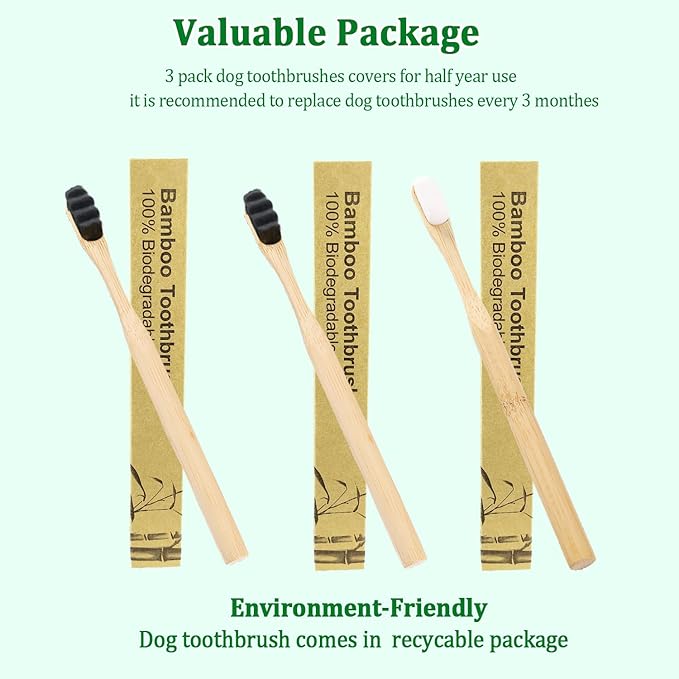 JGocot 3Pack Dog Toothbrush, |Ultra Soft Micro Nano Bristle| Pet Toothbrush for Sensitive Gum&Teeth,Eco-Friendly Natural Dog Bamboo Toothbrush Dog Dental Care Kit for Medium/Large Breed Dogs