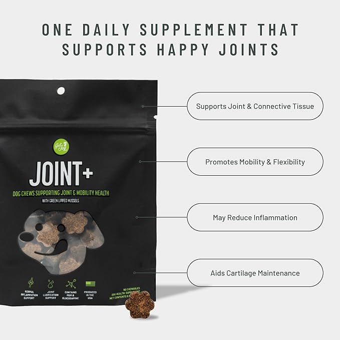 Joint+ Joint Care Dog Supplement Chews, 90 Soft Chews, Chicken Flavor, Supports Joint & Mobility Health, with Green Lipped Mussels, PhD Animal Nutritionist Formulated, Produced in USA