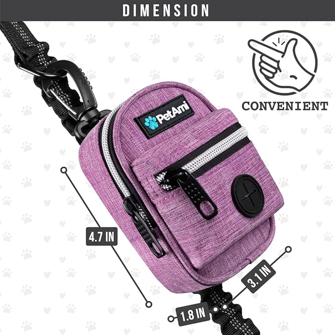 PetAmi Dog Poop Bag Holder for Leash, Dog Pet Waste Bag Dispenser For Poop with Clip for Doggie Puppy Walking Accessories Travel Camping, Dog Treat Pouch Supplies Must Have With Doggy Bag Roll, Purple