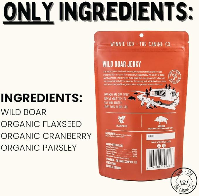 Winnie Lou Jerky Organic Jerky Dog Treats Made in The USA Human Grade Dog Treats Dog Jerky Treats All Natural Dog Treats Healthy Dog Treats (Wild Boar 2 Pack)