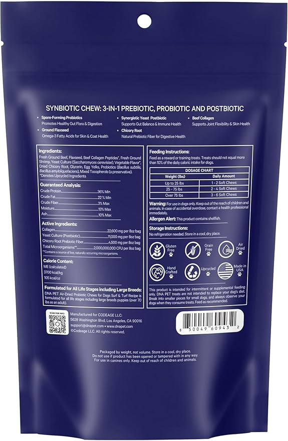 Synbiotic Chew for Dogs - Advanced Probiotic & Collagen Support, Gut Health, Joint & Skin Care, Grain-Free, Air-Dried, Handcrafted in USA, Digestive & Immune Support, All Dogs +12 Weeks, 8 Oz