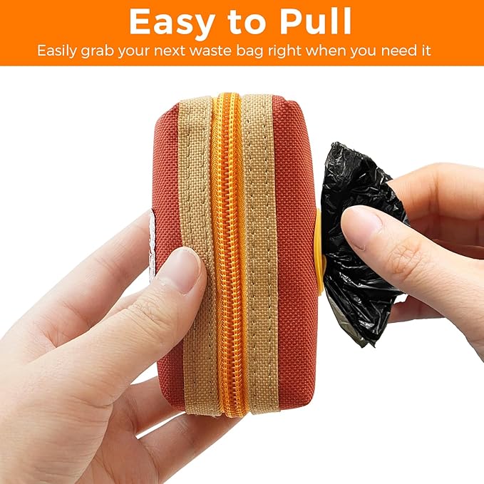 Dog Poop Bag Holder Zippered Pouch, Portable Dog Poop Bag Dispenser with 1 Metal Clip, Fashion Color Matching Canvas Waste Bag Holder for Leashes - Blue & Brown