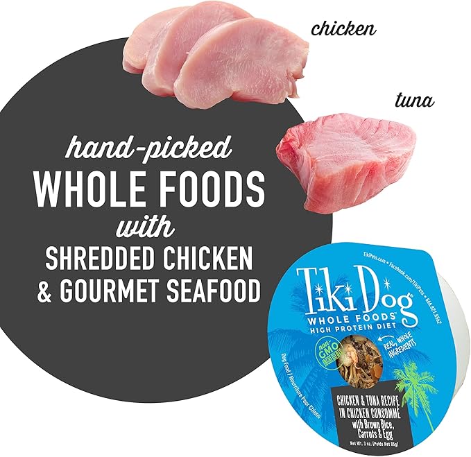 Tiki Dog Whole Foods Wet Dog Food, Chicken & Tuna, 3 oz. Cups (4 Count)