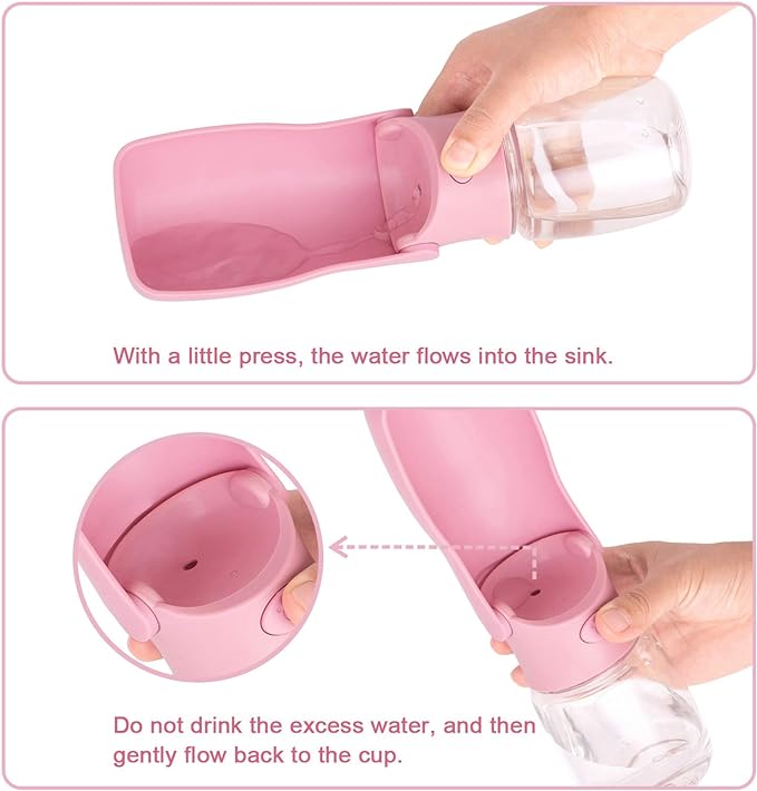 Dog Water Bottle Portable - Leak Proof Foldable Pet Water Dispenser for Dogs & Cats, 350ml Dog Water Bowl Drink Cup Summer Accessories for Outdoor Travel Walk Hinking (Pink)