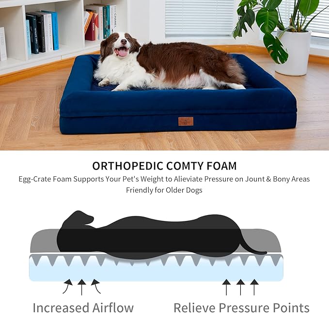 Large Dog Bed, Orthopedic Dog Bed, Waterproof Dog Bed with Removable Cover, 4-Sides Removable Bolster Dog Soft Sofa Bed with Nonskid Bottom, Washable Dog Beds for Large Dogs, Rich Blue