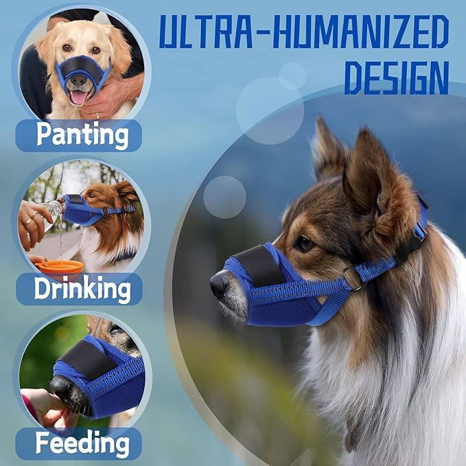 Dog Muzzle, Soft Muzzle for Medium Large Sized Dog to Anti and Prevent Biting Barking Chewing, Air Mesh Large No Barking Muzzle with Reflective & Adjustable Strap (Suitable for all dog sizes)