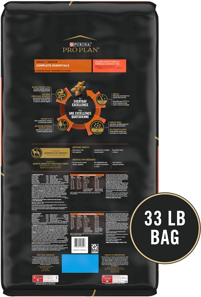 Purina Pro Plan High Protein Dog Food With Probiotics for Dogs, Shredded Blend Salmon & Rice Formula - 33 lb. Bag