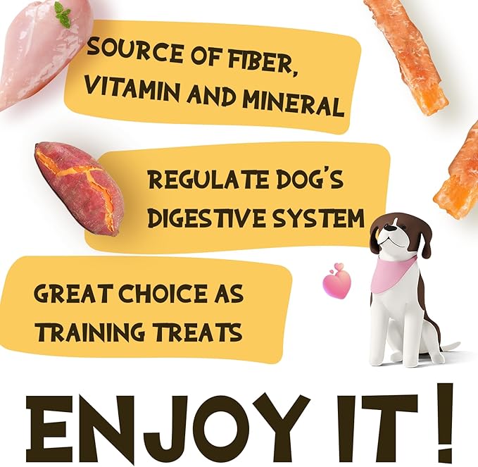 ASMPET Sweet Potato Dog Treats Chicken Wrapped Fries, Dog Chews Twists Skinless Sweet Potato Strips & Chicken Bites Training Snacks Grain Free Dog Treat for Small Medium Large Dogs 10.6oz