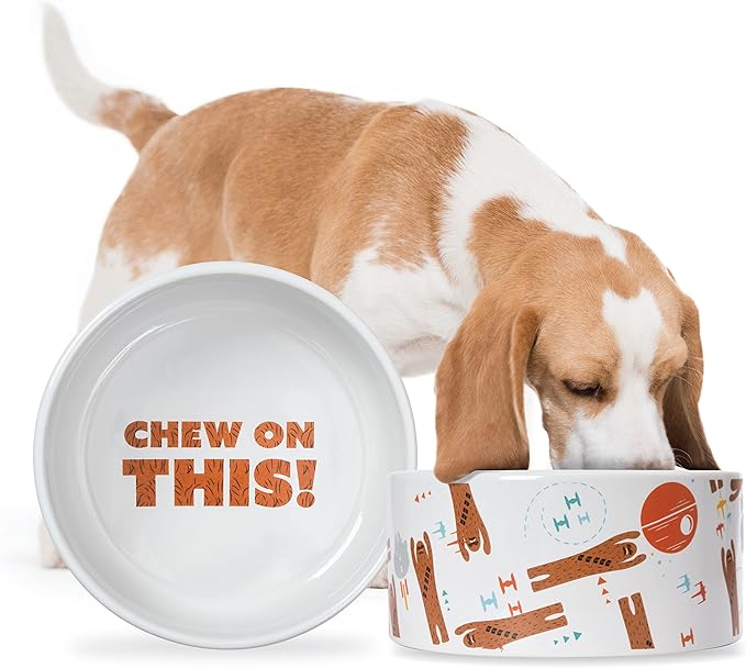 STAR WARS Chewbacca "Chew on This" Dog Food Bowl, 6 Inch | Dog Feeding Bowl Holds up to 3.5 Water, Dry Food, or Wet Food | Dishwasher Safe on Top Rack Dog Bowl,White,1 Count (Pack of 1),FF13172