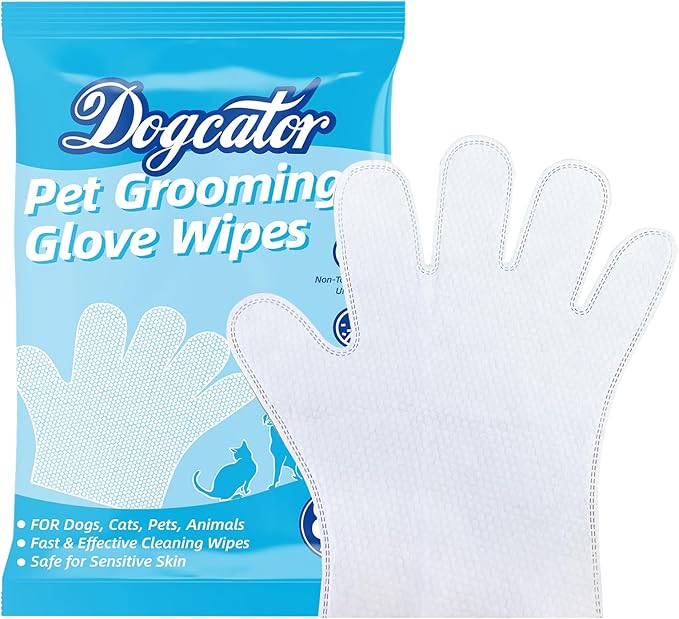 Dog Glove Wipes for Cleaning Paws Butt | Pet Grooming Deodorizing Dog Ear Glove Wipes | Fragrance Free Natural Puppy Glove Wipes | Soothes Itchy Dry Skin | 8 Count