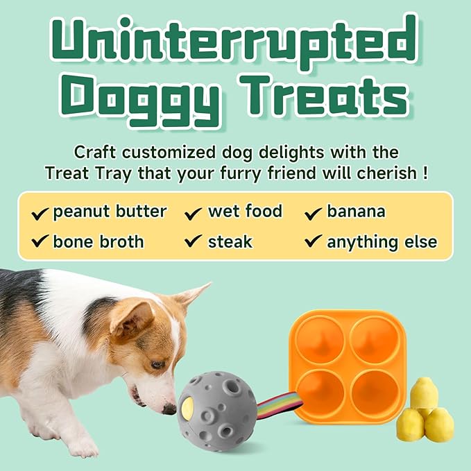 Dog Chew Toys,Treat Tray for Frozen Dog Food,Long-Lasting Durable Fillable Dog Treat Dispensing Dog Toy,Freezable Fillable Rubber Dog Toys with Silicone Treat Tray (Gray&Treat Mold)