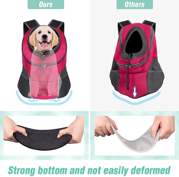 YUDODO Pet Dog Backpack Carrier with Storage Pockets Dog Front Pack for Small Dogs Cats Head Out Breathable Chihuahua Backpack for Hiking Cycling Walking (M(4.5-9lbs), Rose)