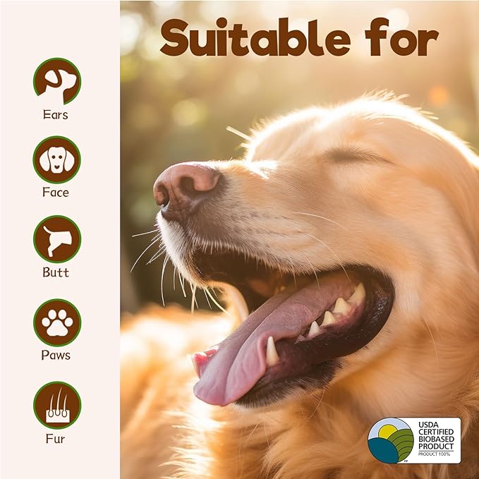Dog Wipes for Paws and Bum, Plant Based Pet Grooming Wipes Natural and Gentle, 100 Wipes for Cleaning & Grooming Fragance-Free, Pet Wipes for Dog