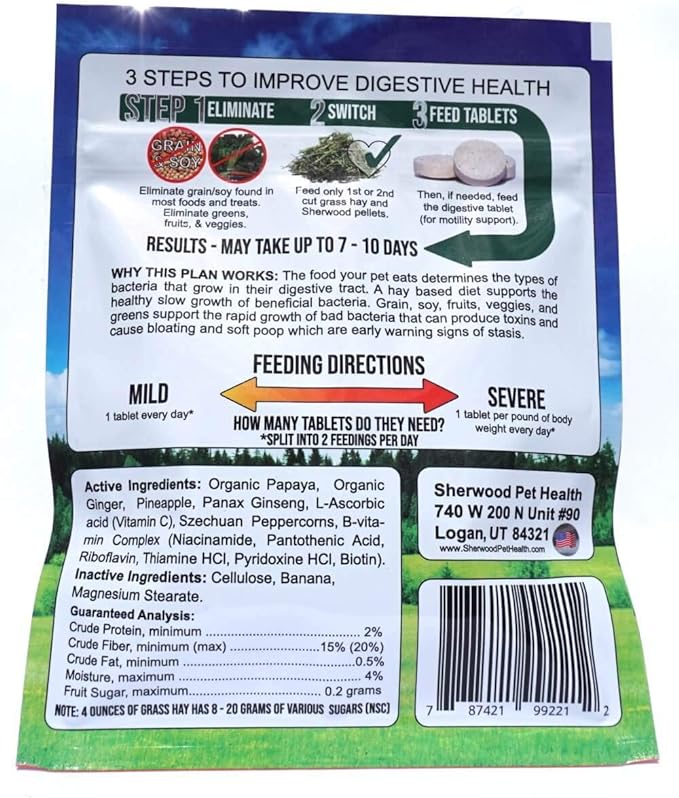Digestive Support, Papaya by Sherwood Pet Health (100 Tablets - 60 Grams). Contains natural motility herbs That regulate The digestive tract, improve The gut microbiome and stimulate The appetite