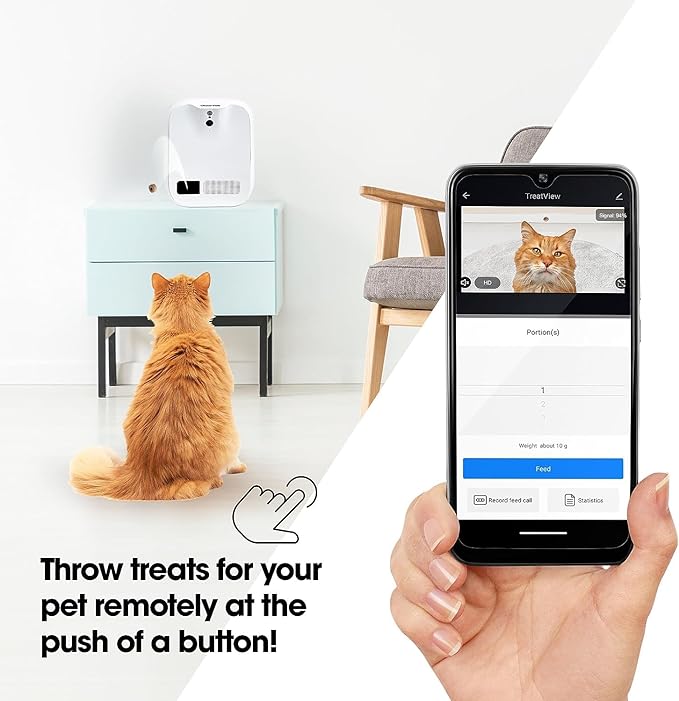 Closer Pets TreatView 1080p Pet Camera and Treat Dispenser with Motion Activation, for Indoor Use (iOS/Android Compatible)