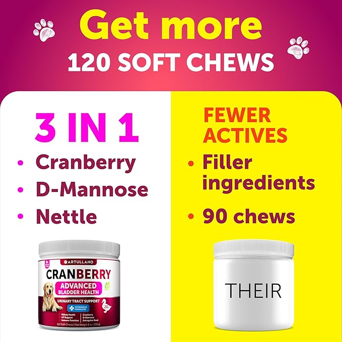 Dog UTI Treatment - Cranberry Supplement for Dogs - Bladder Control for Dogs - Dog Urinary Tract Infection Treatment - UTI Medicine for Dogs - Dog Cranberry Supplement - Kidney Support - 120 Chews