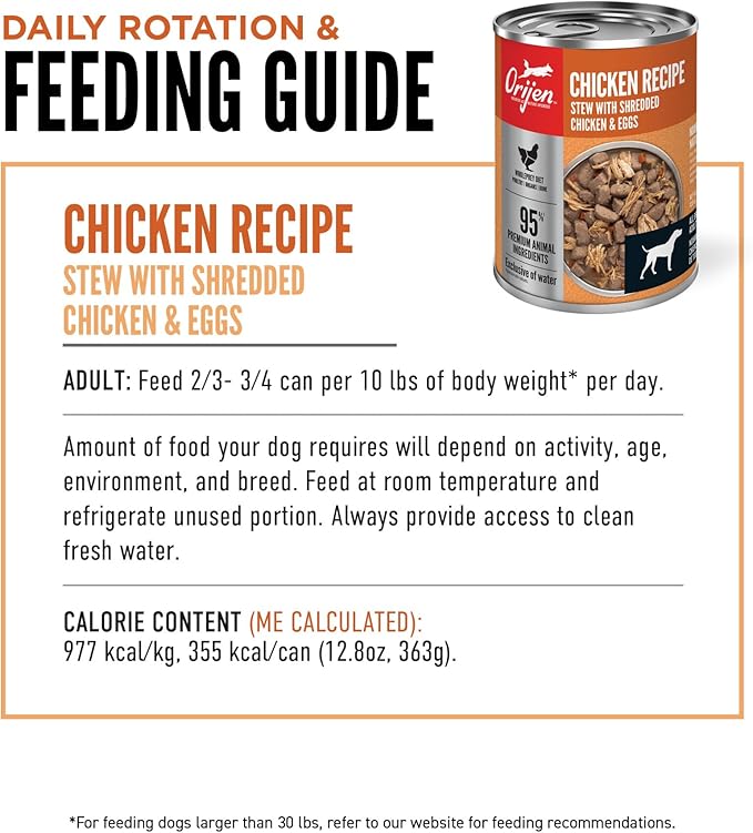 ORIJEN Chicken Recipe Stew with Shredded Chicken and Eggs Wet Dog Food, WholePrey Ingredients, 12.8oz (Case of 12)