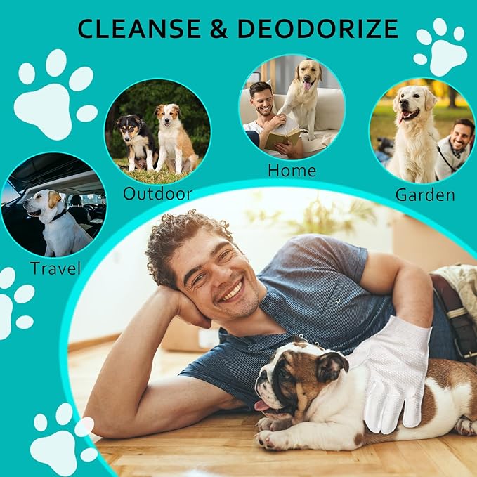 48 Pack Cleaning Glove for Dogs Cats and Pets Bathing Wipes Dry Cleaning Gloves Grooming Wipes Grooming for Dog and Cat Daily Care and Traveling