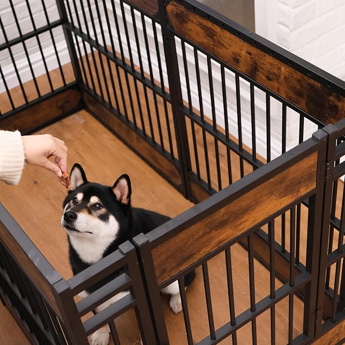 Dog Fence Heavy Duty Exercise Pen Safe and Sturdy,31"- 63" Inch Extendable,31.5" Height,Easy Assemble,Single Door,Outdoor Indoor pet playpen (Rustic Brown)