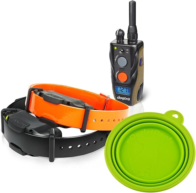 Dogtra 1902S E Collar - 2 Dog, 3/4 Mile Remote Trainer with LCD Screen - Fully Waterproof Collar - includes eOutletDeals Collapsible Pet Travel Bowl