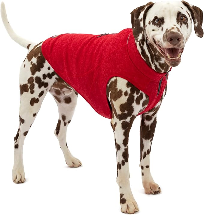 Kurgo Core Dog Sweater, Knit Dog Sweater with Fleece Lining, Cold Weather Pet Jacket, Zipper Opening for Harness, Adjustable Neck, Year-Round Sweater for Medium Dogs (Red, Medium)